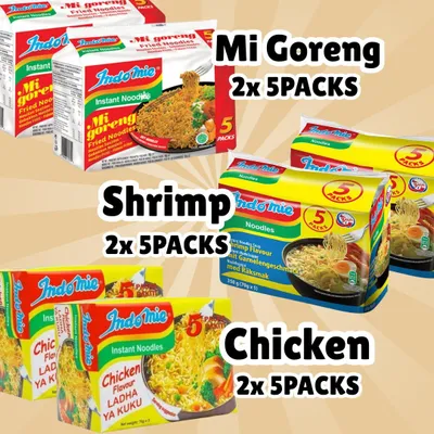 Produktbild von Indomie Instant Noodles Mix – 10× Mi Goreng, 10× Shrimp, 10× Chicken +Heartforcards Versandschutz
