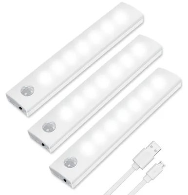 Obrázek produktu pro Vicloon LED senzorové osvětlení, 15 cm, mini světlo do skříně s LED a pohybovým senzorem, nabíjecí přes USB-C, podsvícení do kuchyně, LED osvětlení do skříněk pro kuchyň, šatnu, půdu, chodbu, sada 3 kusů