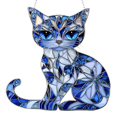 Produktbild von Katzen-Sonnenschein-Ornament in Blau und Weiß