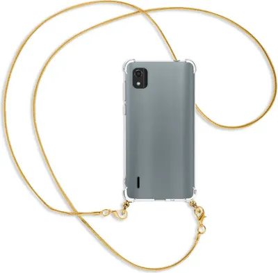 Produktbild von Handykette Backcover-Schutzhülle mit Band (Metall goldfarben) für Nokia C2 2nd Edition 2022 (TA-1468) - goldfarbene Snake-Kette