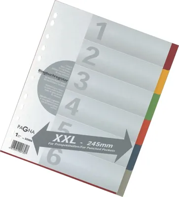 Produktbild von Register A4 Überbreite Karton 6-teilig farbig Packung mit 25 Stück