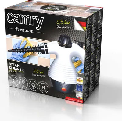 Obrázok produktu pre Camry Premium CR 7021, Prenosný parný čistič, 0,35 L, Čierna, Biela, Tlačidlá, 1500 W, 3,5 bar