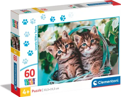Zdjęcie produktu dla Clementoni Lovely Kitty Twins Kids Puzzle 60 Maxi elementów - Puzzle 33,5 x 23,5 cm dla dzieci od 4 lat - Gra zręcznościowa Cartoon Puzzle - 26599