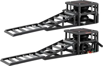 Immagine prodotto di Sollevatori pneumatici portatili per auto 2 pezzi, capacità 5 tonnellate, altezza massima 320 mm, martinetti pneumatici con airbag, cunei per ruote, rampe di estensione, colonne rialzate, per uso intensivo su berline, SUV, pick-up