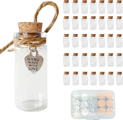 Obrázok produktu pre Mini Sklenené Fľaštičky s Zátkou, 10 ml, 35 Kusov, na Oslavy a Kreatívne Projekty