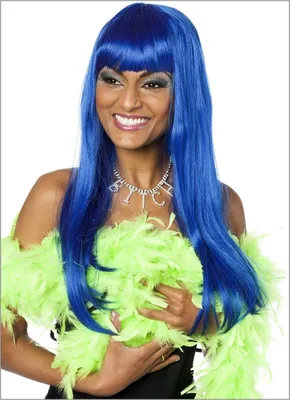 Produktbild von Perücke mit langem Bob-Schnitt, aus 100% Polyester, in Blau, Einheitsgröße