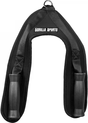 Produktbild von GORILLA SPORTS® Crunch Strap - 14 cm lange, Stahlring, rutschfeste Griffe, bis 100 kg, Nylon und Neopren - AB Übung Gurt, Bauch Strap, Schultergurt, Kabelmaschine Zubehör, Abdominal Crunch Belt