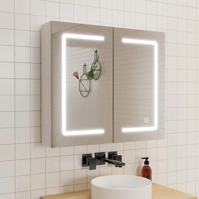 Produktbild von LED Spiegelschrank 80x70 cm mit Rasier-Steckdose Drei Lichtfarbe Dimmbar Touch/Wandschalter Beschlagfrei IP44 - Weiß Matt