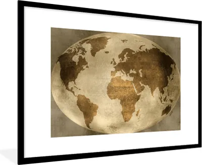 Produktbild von MuchoWow® MuchoWow® Gerahmtes Poster Weltkarte - Globus - Vintage 90x60 cm - Poster mit zchwarzem Bilderrahmen - Wanddekoration - Fotos