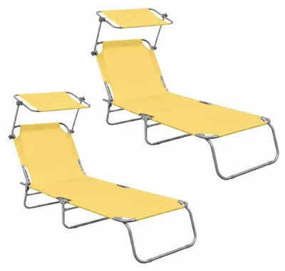 Image de Aga 2x Chaise longue de jardin inclinable avec auvent Jaune