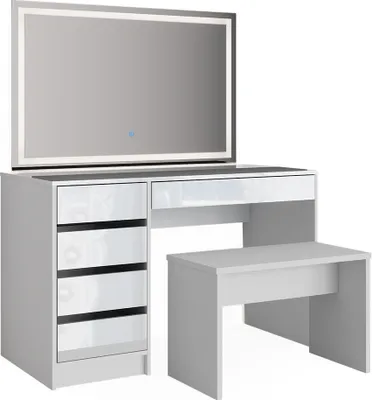 Obrázok produktu pre Toaletný stolík Vicco Sherry, 120 cm s LED zrkadlom a lavicou, biely vysoký lesk