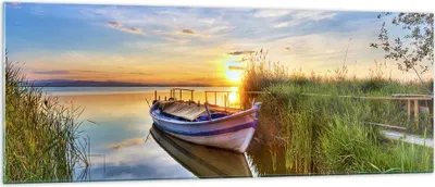 Produktbild von Bilder auf glas - See Boot Wasser - 140x50cm - Glasbilder - Wandbilder - Kunstdruck - zum Aufhängen bereit - Wanddekoration aus Glas - Glas Bilder - Wandbild auf Glas - Einteilig - GAB140x50-3950