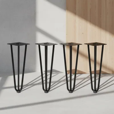 Produktbild von Hairpin Legs 4er Set 25 cm schwarz, 3 Streben, 12 mm Stahl, Bodenschoner