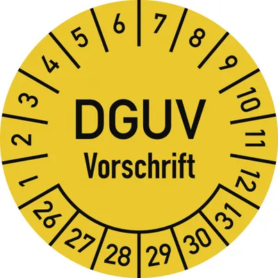 Produktbild von Dreifke® Prüfplakette DGUV Vorschrift, 2026 - 2031, Folie, Ø 25 mm, 10 Stück/...