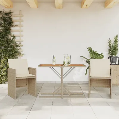 Produktbild von Design 3-tlg. Bistro-Set mit Kissen Beige Poly Rattan, Gartenmöbel-Sets 2024 Neu