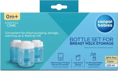 Produktbild von Canpol Muttermilch-Aufbewahrungsset, 3 Stck, 120 ml. Perfekt zur Milchpumpenablage und sicheren Muttermilchlagerung.