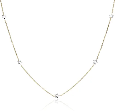 Produktbild von MATERIA 375 Goldkette mit Sternen Weißgold Gelbgold bicolor - Damen Mädchen Halskette 38-43cm GCO-3