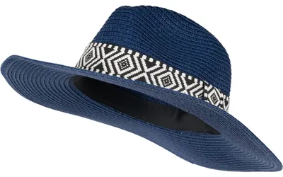 Produktbild von styleBREAKER Damen Panama Sonnenhut Einfarbig mit Stoff Hutband mit Azteken Muster, Strohhut, Schlapphut, Sommerhut, Fedora Hut 04025046