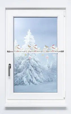 Produktbild von Scheibengardine Plauener Spitze - Weihnachtsgespann #1W (BxH) 220cm x 19cm rot