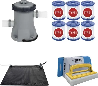 Obrázok produktu pre WAYS - Starostlivosť o bazén - Solarmat & filtračné čerpadlo 1249 l/h & 6 filtrov typu I & WAYS čistiaca kefa