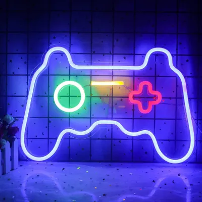 Zdjęcie produktu dla Oświetlenie NEON LED, dekoracyjne oświetlenie ścienne, niebieski kontroler do gier, ok. 41 x 27,5 x 2 cm
