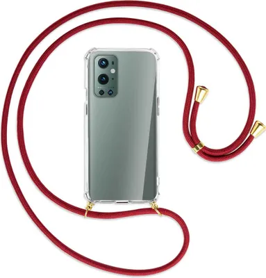 Produktbild von Handykette Backcover-Schutzhülle mit Band (Metall goldfarben) für OnePlus 9 Pro - dunkelrot