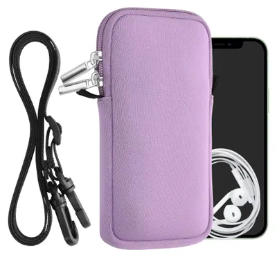 Produktbild von kwmobile Handytasche für Smartphones L - 6,5" - Neopren Handy Hülle Lavendel mit Kordel - Handy Tasche mit Handykette 16,5 x 8,9 cm Innenmaße