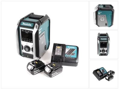 Zdjęcie produktu dla Makita DMR 115 RF – radiotelefon budowlany z akumulatorem 12 V – 18 V, Bluetooth, DAB+, IP65 + 2 akumulatory 3,0 Ah + ładowarka