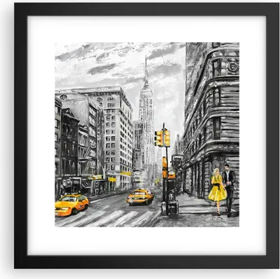 Produktbild von Gerahmtes Poster - Schwarzer Rahmen - Stadt Taxi Wolkenkratzer Illustration - 30x30 cm - Wand Bild - Wanddeko - Wandbilder - Wandposter - Bilderrahmen - Bilder - Kunstdruck - P2BAC30x30-3148