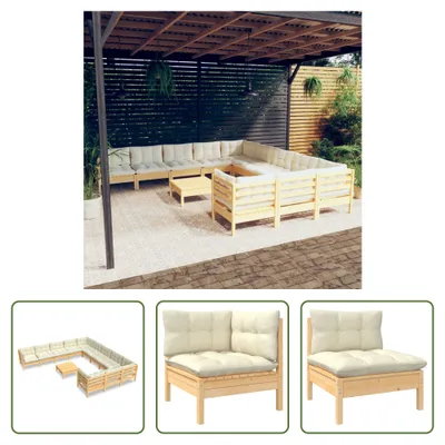 Produktbild von The Living Store 12-tlg. Garten-Lounge-Set mit Creme Kissen Kiefernholz