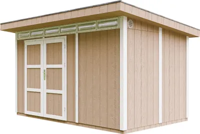 Produktbild von Gartenhaus 8,7m² mit Boden und Bitumenfliesen - Geräteschuppen B412xL279xH239 cm - Gartenhütte TIMBELA M904A - TERRA BROWN