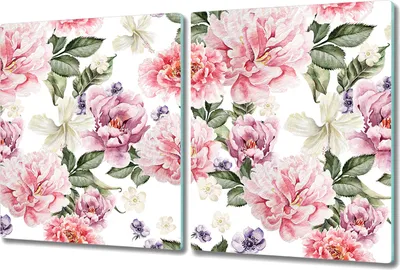 Produktbild von Herd-Abdeckplatte Glas Schneidebrett Ceranfeld-Abdeckung - 2x 40x52 cm - Anemone Blume