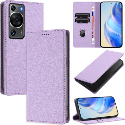 Immagine prodotto di Custodia in pelle per Huawei P60 / P60 Pro, pelle Litschi, custodia a portafoglio con slot per carte e supporto Viola