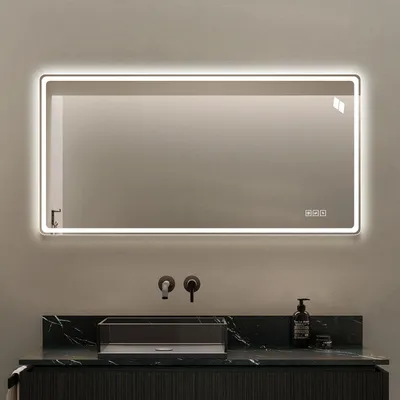 Produktbild von LED Badezimmerspiegel 60x120 cm Front Hintergrundbeleuchtung Rahmenlos Wandspiegel Dimmbar Touch-Sensor Anti-Beschlag Badspiegel Lichtspiegel Horizontal Vertikal