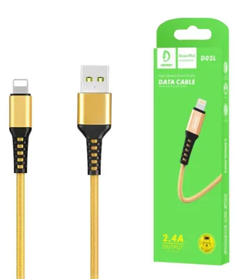 Zdjęcie produktu dla Kabel Usb Wzmacniany Oplot Iphone Denmen Złoty 1M D02L