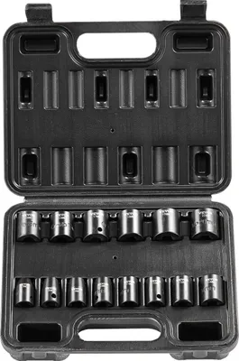 Imagen del producto de Juego de vasos de impacto de 14 piezas, sistema de 6 puntas, accionamiento de 3/8 pulgadas, con llave de trinquete y estuche