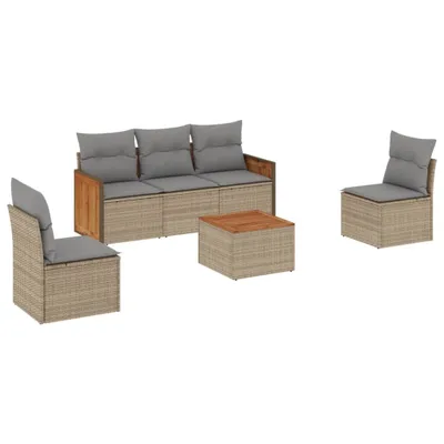 Produktbild von vidaXL 6-tlg. Garten-Sofagarnitur mit Kissen Beige Poly Rattan
