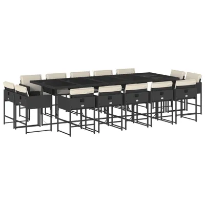 Produktbild von 15-tlg. Garten-Essgruppe mit Kissen Schwarz Poly Rattan