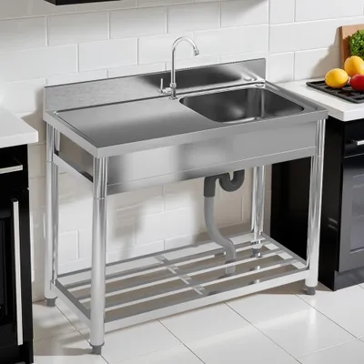 Produktbild von Küchenspüle Spülbecken Spültisch Gastrospüle Spülbecken Edelstahlspüle Gastro Gastronomie Spüle Arbeitstisch Waschbecken Edelstahl 100x50x80cm Rechts