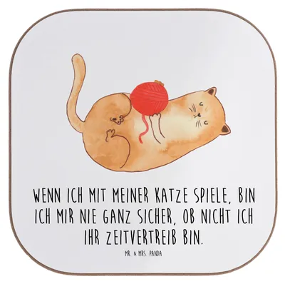 Produktbild von Mr. & Mrs. Panda Untersetzer für Gläser Katze Wolle - Weiß - Geschenk, Holzuntersetzer, weinglasuntersetzer, Spielen, Cat, Katzen, Haha, Cats, Coaster, gläseruntersetzer