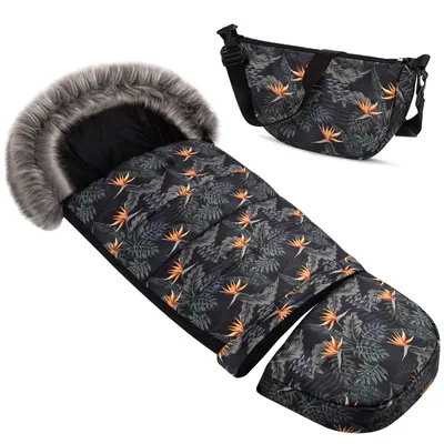 Produktbild von Baby PREMIUM Fußsack WinterFußsack für Kinderwagen Maße 85 /105 cm für Buggy Mit Fell Kaputze Palmen [071]