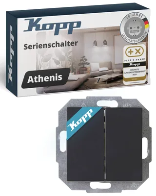 Produktbild von Kopp ATHENIS Serienschalter in Anthrazit - Hochwertiger Doppel-Lichtschalter mit 10AX Schaltvermögen - IP20 Schalter-Unterputz mit Wippe & Steckklemme