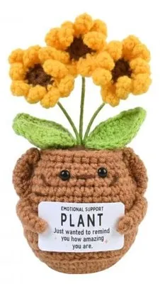 Handgebreide Zonnebloemplant, Geschenk für Frauen, mit Karte