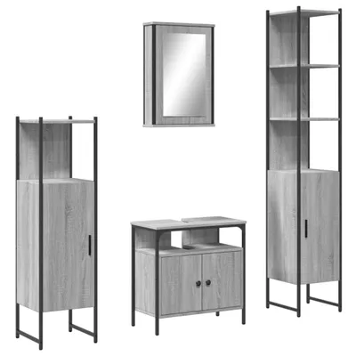 Produktbild von vidaXL 4-tlg. Badmöbel-Set Grau Sonoma Holzwerkstoff