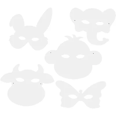 Produktbild von Tiermasken aus weißer Pappe, 5 versch. Designs sortiert, H: 13 - 24 cm, B: 20 - 28 cm, 100 Stück