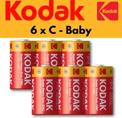 Produktbild von Kodak Batterien, C Baby 6er Pack, Markenqualität, R14, Zink Kohle, 1,5V
