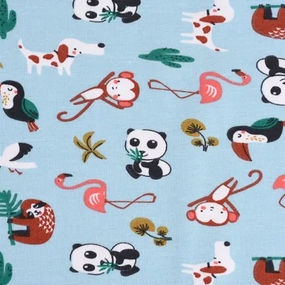 Produktbild von Baumwolljersey Stoff Meterware MATAHI Tiere Kaktus hellblau bunt 1,5m
