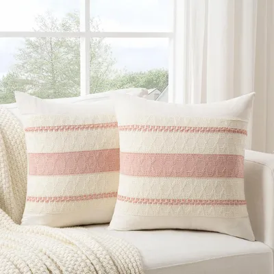 Produktbild von Set mit 2 Boho-Kissenbezügen 45x45 cm, rosa, dekorative Leinenkissenbezüge, Kissenbezüge für Sofa, Schlafzimmer, Wohnzimmer