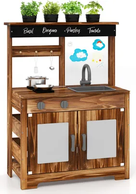 Immagine prodotto di Cucina di fango COSTWAY, cucina per bambini con 2 pentole, rubinetto, lavello rimovibile, lavagne, piani di cottura e 4 accessori per cucinare, cucina da gioco per bambini 3+