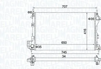 Produktbild von MAGNETI MARELLI 350213195700 Kühler Wasserkühler Motorkühler für OPEL Vectra C Caravan (Z02) Vectra C Limousine (Z02) Signum CC (Z03) Vectra C CC